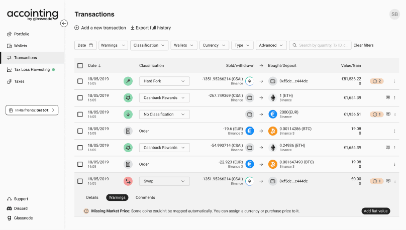 Accointing transaction dashboard